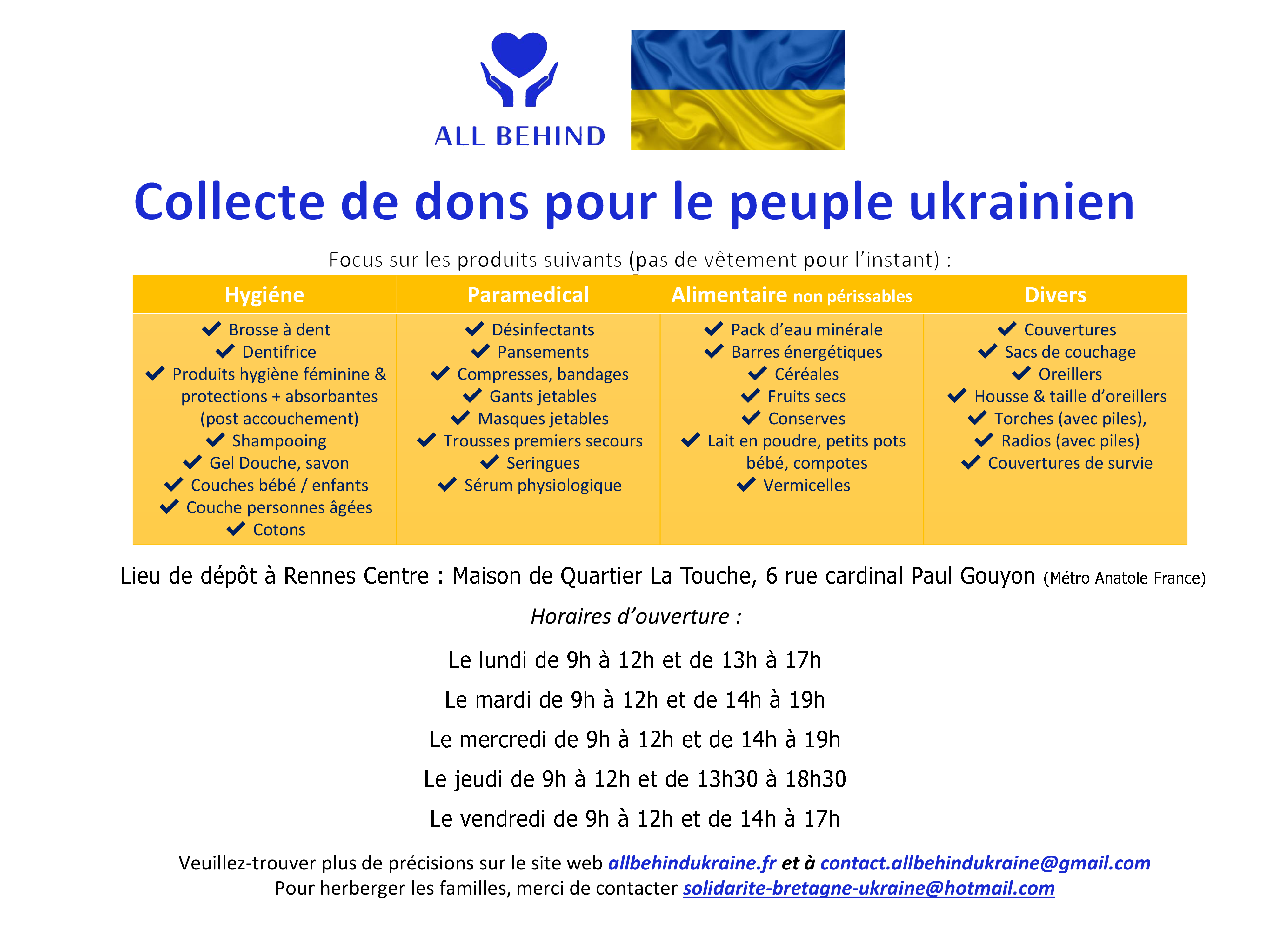 Collecte de dons pour le peuple ukrainien