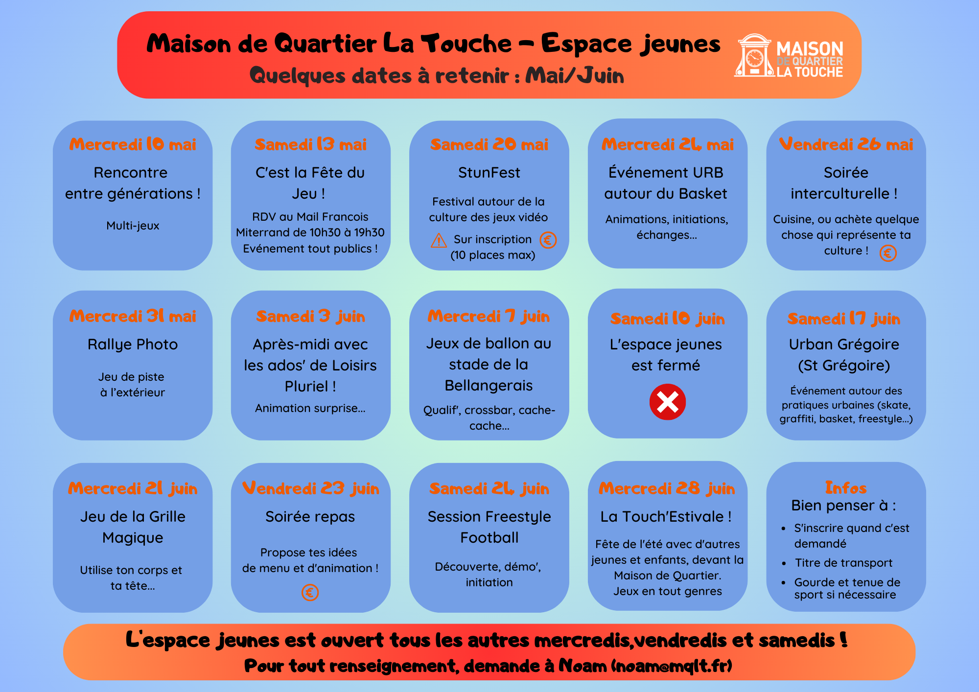 Programme Jeunesse mai et juin
